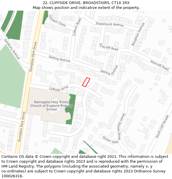 22, CLIFFSIDE DRIVE, BROADSTAIRS, CT10 1RX: Location map and indicative extent of plot