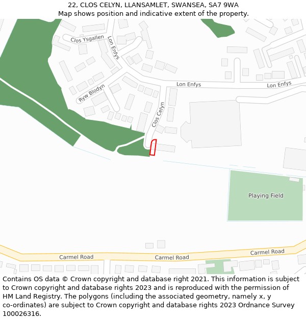 22, CLOS CELYN, LLANSAMLET, SWANSEA, SA7 9WA: Location map and indicative extent of plot