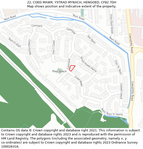 22, COED MAWR, YSTRAD MYNACH, HENGOED, CF82 7DH: Location map and indicative extent of plot