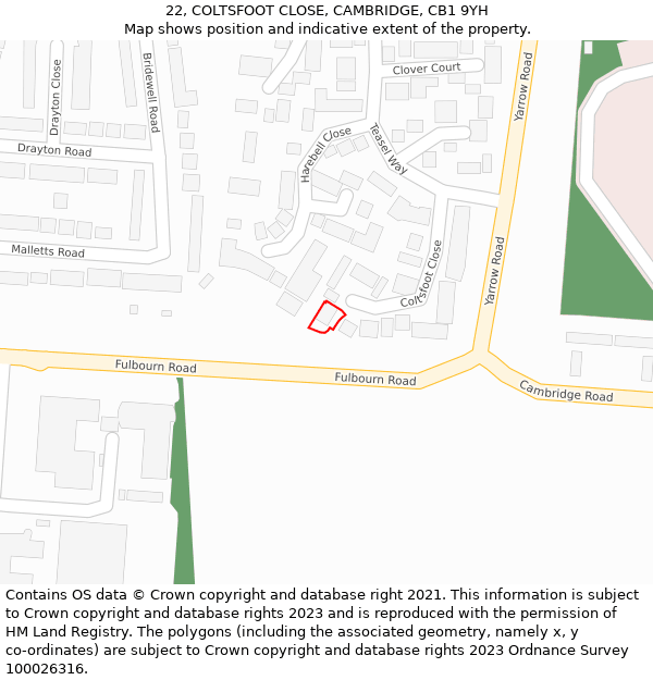 22, COLTSFOOT CLOSE, CAMBRIDGE, CB1 9YH: Location map and indicative extent of plot