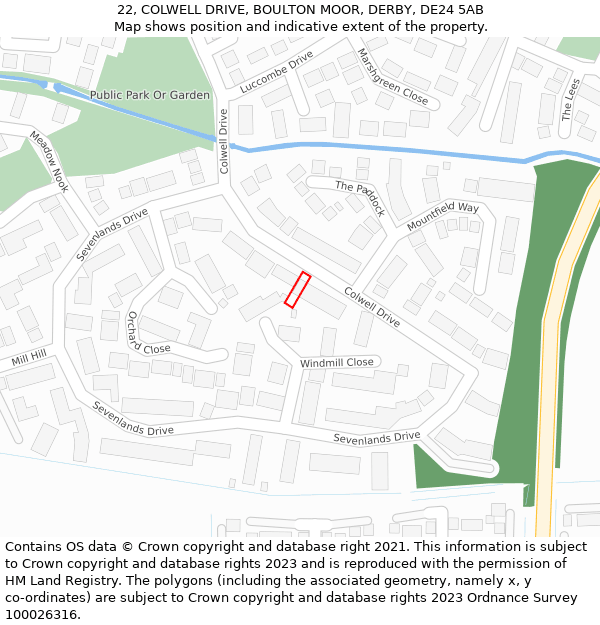 22, COLWELL DRIVE, BOULTON MOOR, DERBY, DE24 5AB: Location map and indicative extent of plot