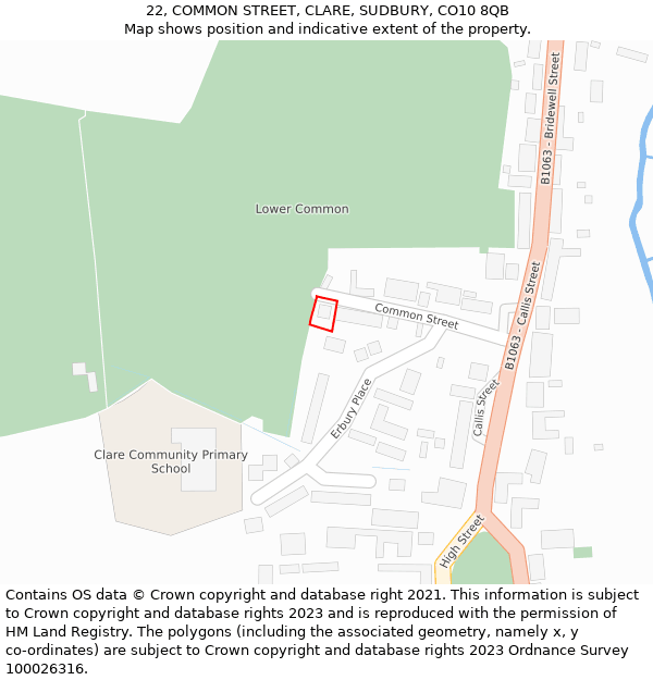 22, COMMON STREET, CLARE, SUDBURY, CO10 8QB: Location map and indicative extent of plot