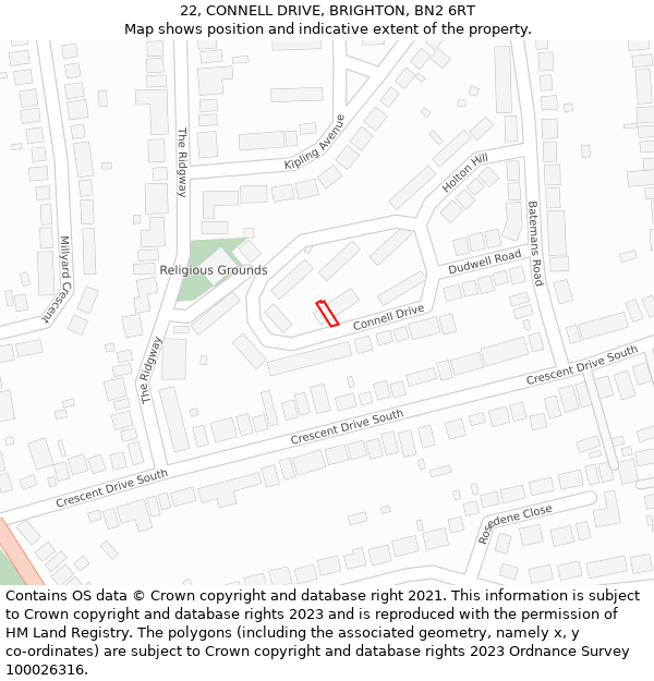 22, CONNELL DRIVE, BRIGHTON, BN2 6RT: Location map and indicative extent of plot