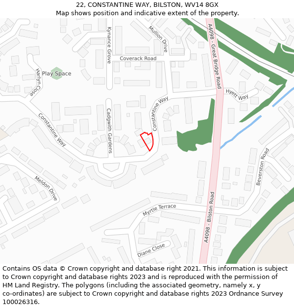 22, CONSTANTINE WAY, BILSTON, WV14 8GX: Location map and indicative extent of plot