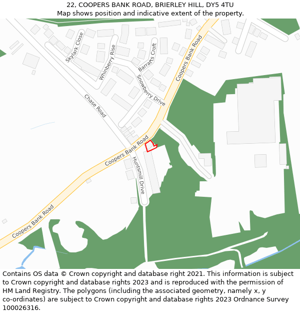 22, COOPERS BANK ROAD, BRIERLEY HILL, DY5 4TU: Location map and indicative extent of plot
