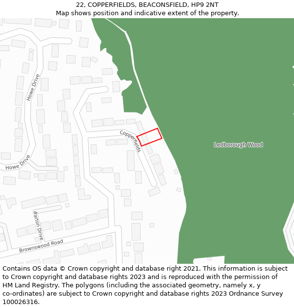 22, COPPERFIELDS, BEACONSFIELD, HP9 2NT: Location map and indicative extent of plot