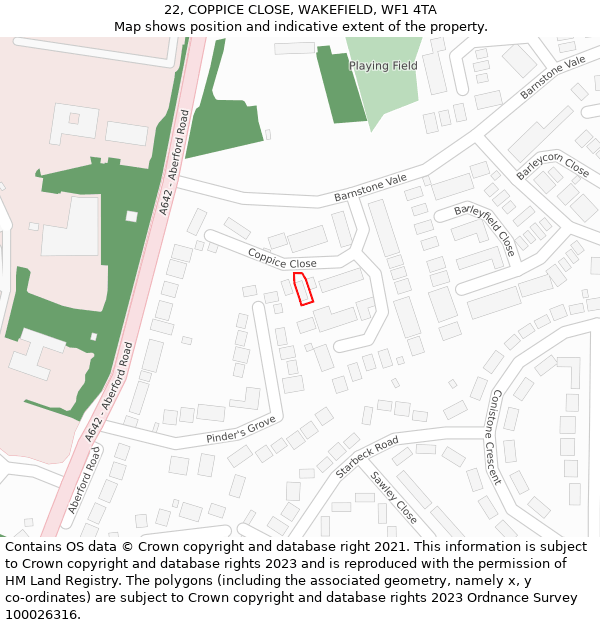 22, COPPICE CLOSE, WAKEFIELD, WF1 4TA: Location map and indicative extent of plot