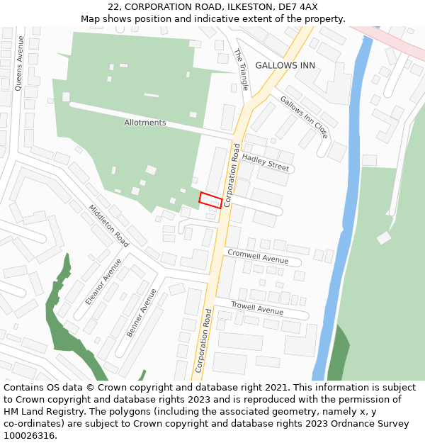 22, CORPORATION ROAD, ILKESTON, DE7 4AX: Location map and indicative extent of plot