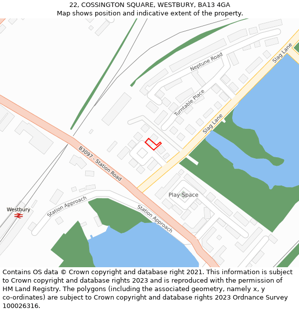 22, COSSINGTON SQUARE, WESTBURY, BA13 4GA: Location map and indicative extent of plot