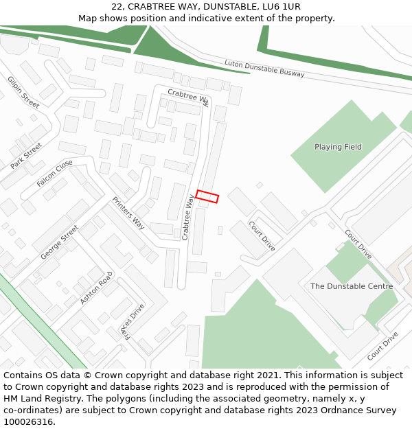 22, CRABTREE WAY, DUNSTABLE, LU6 1UR: Location map and indicative extent of plot