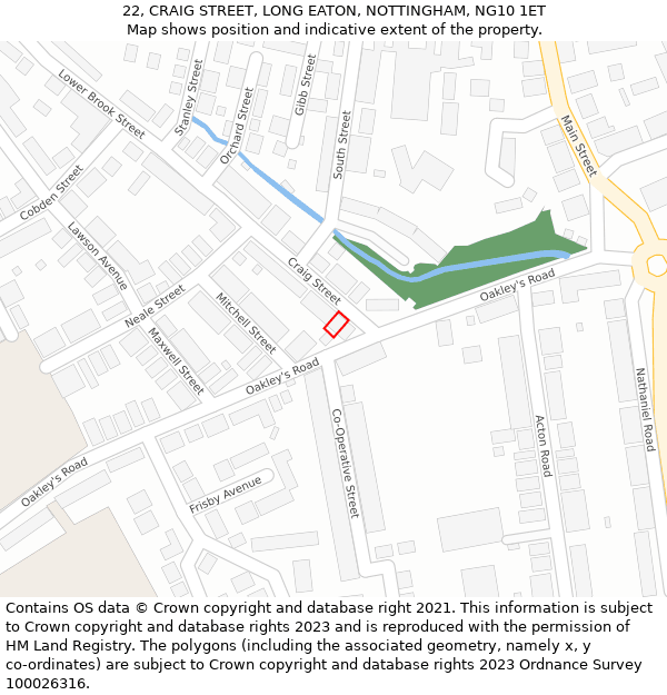 22, CRAIG STREET, LONG EATON, NOTTINGHAM, NG10 1ET: Location map and indicative extent of plot