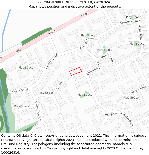 22, CRANESBILL DRIVE, BICESTER, OX26 3WG: Location map and indicative extent of plot