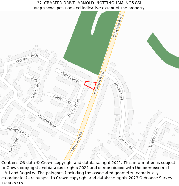 22, CRASTER DRIVE, ARNOLD, NOTTINGHAM, NG5 8SL: Location map and indicative extent of plot