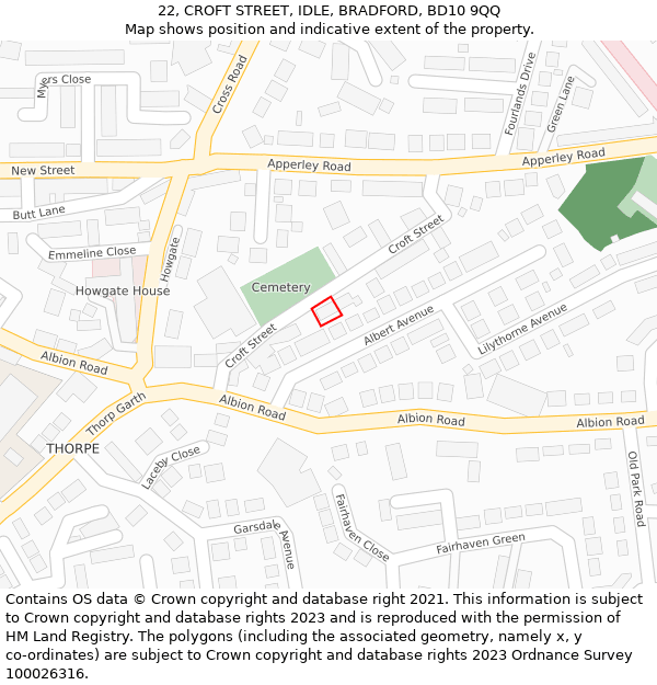 22, CROFT STREET, IDLE, BRADFORD, BD10 9QQ: Location map and indicative extent of plot