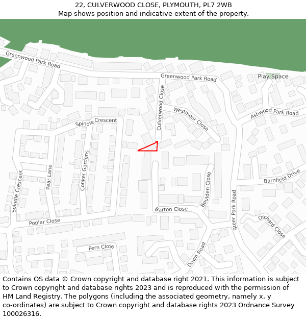 22, CULVERWOOD CLOSE, PLYMOUTH, PL7 2WB: Location map and indicative extent of plot