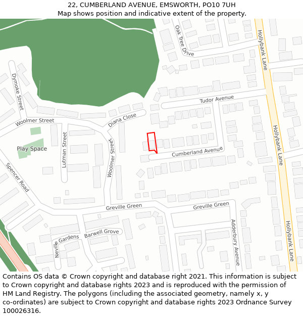 22, CUMBERLAND AVENUE, EMSWORTH, PO10 7UH: Location map and indicative extent of plot