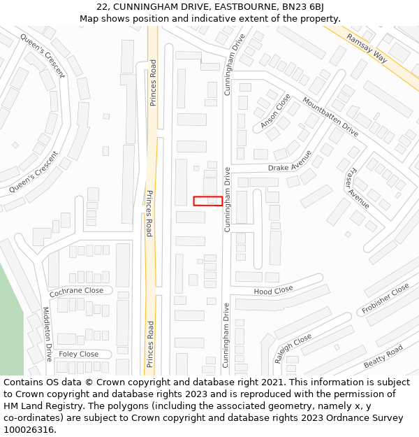 22, CUNNINGHAM DRIVE, EASTBOURNE, BN23 6BJ: Location map and indicative extent of plot