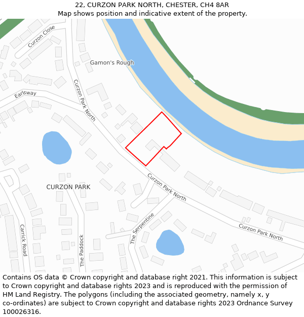 22, CURZON PARK NORTH, CHESTER, CH4 8AR: Location map and indicative extent of plot
