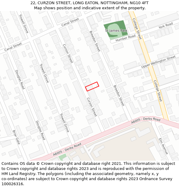 22, CURZON STREET, LONG EATON, NOTTINGHAM, NG10 4FT: Location map and indicative extent of plot