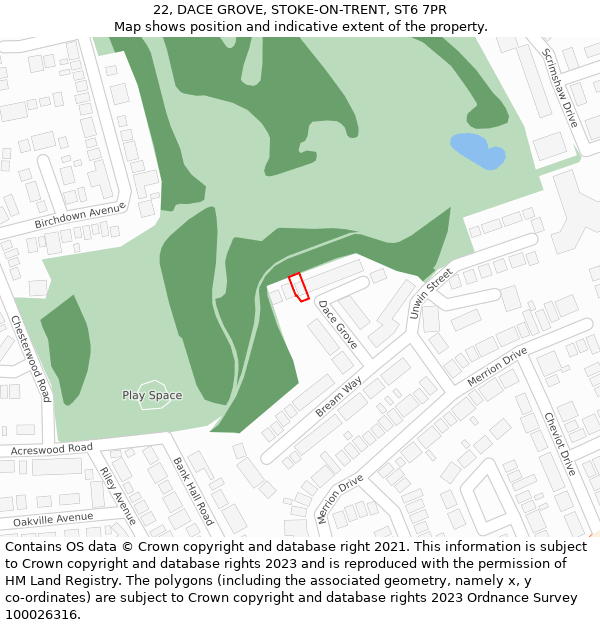 22, DACE GROVE, STOKE-ON-TRENT, ST6 7PR: Location map and indicative extent of plot