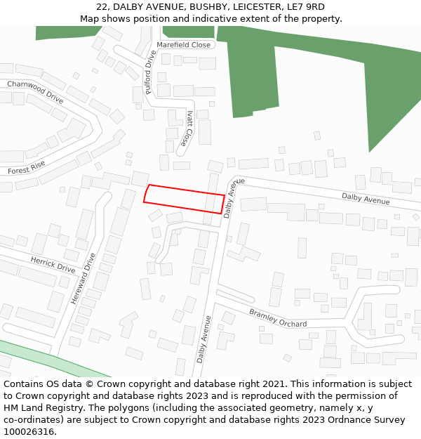 22, DALBY AVENUE, BUSHBY, LEICESTER, LE7 9RD: Location map and indicative extent of plot