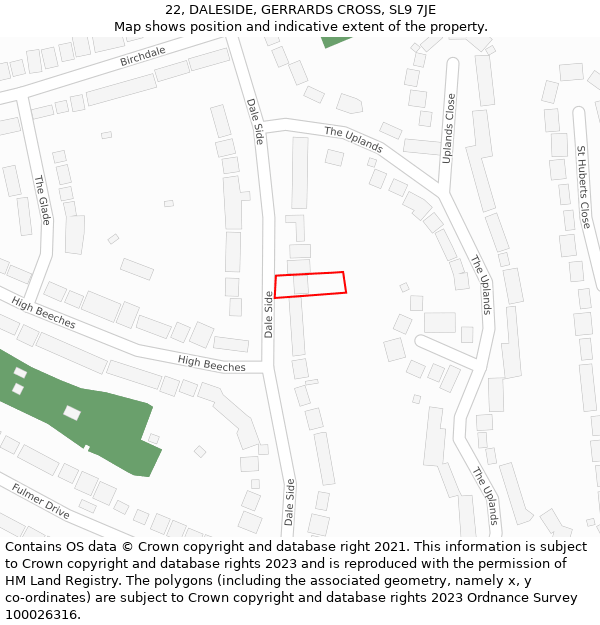 22, DALESIDE, GERRARDS CROSS, SL9 7JE: Location map and indicative extent of plot