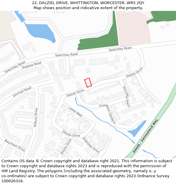 22, DALZIEL DRIVE, WHITTINGTON, WORCESTER, WR5 2QY: Location map and indicative extent of plot