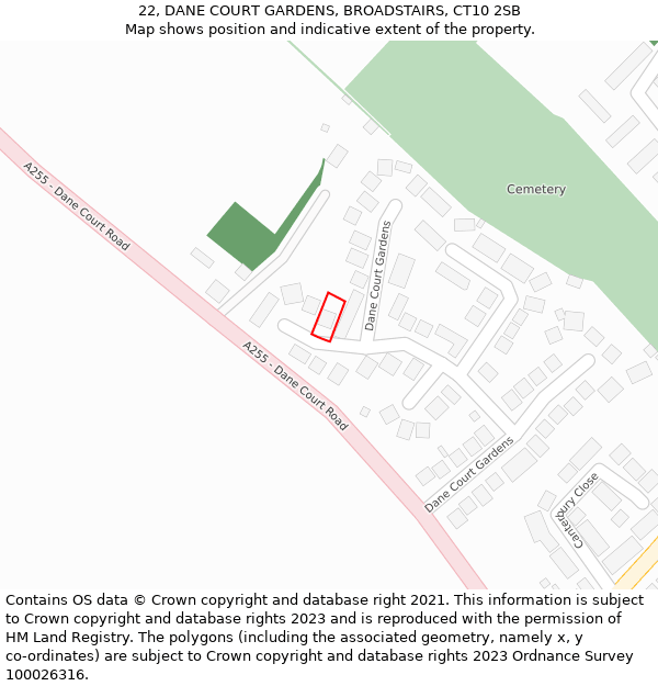 22, DANE COURT GARDENS, BROADSTAIRS, CT10 2SB: Location map and indicative extent of plot