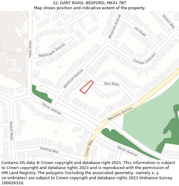 22, DART ROAD, BEDFORD, MK41 7BT: Location map and indicative extent of plot