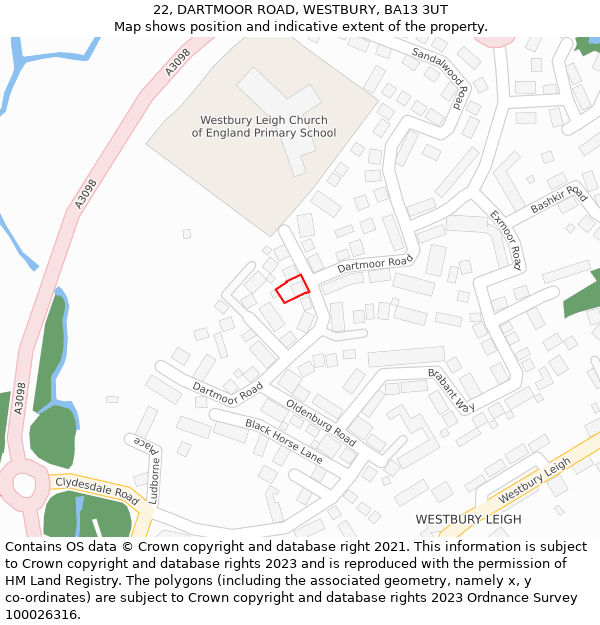 22, DARTMOOR ROAD, WESTBURY, BA13 3UT: Location map and indicative extent of plot