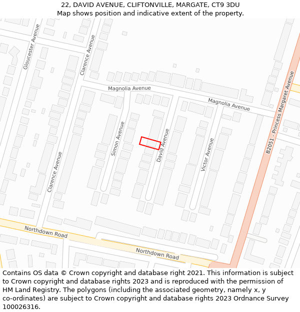 22, DAVID AVENUE, CLIFTONVILLE, MARGATE, CT9 3DU: Location map and indicative extent of plot