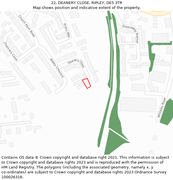 22, DEANERY CLOSE, RIPLEY, DE5 3TR: Location map and indicative extent of plot