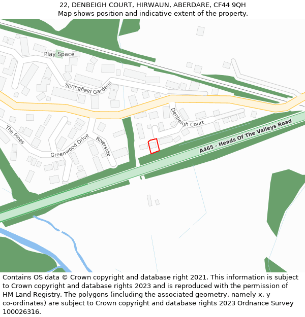 22, DENBEIGH COURT, HIRWAUN, ABERDARE, CF44 9QH: Location map and indicative extent of plot