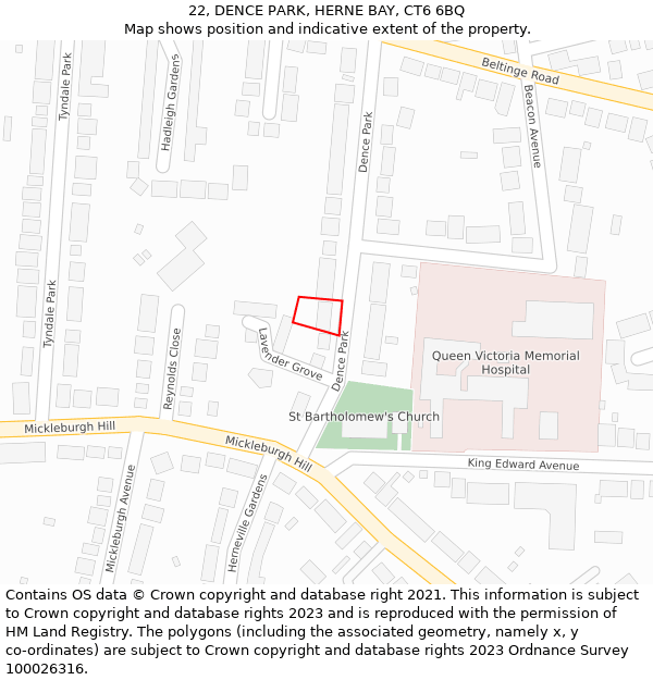 22, DENCE PARK, HERNE BAY, CT6 6BQ: Location map and indicative extent of plot