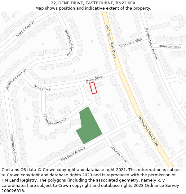 22, DENE DRIVE, EASTBOURNE, BN22 0EX: Location map and indicative extent of plot