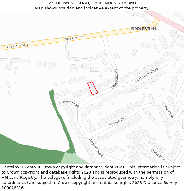 22, DERWENT ROAD, HARPENDEN, AL5 3NU: Location map and indicative extent of plot