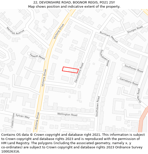 22, DEVONSHIRE ROAD, BOGNOR REGIS, PO21 2SY: Location map and indicative extent of plot