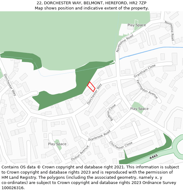 22, DORCHESTER WAY, BELMONT, HEREFORD, HR2 7ZP: Location map and indicative extent of plot