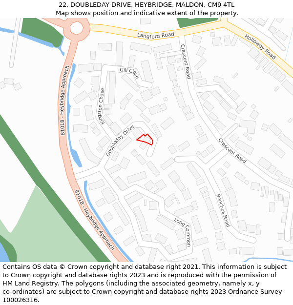 22, DOUBLEDAY DRIVE, HEYBRIDGE, MALDON, CM9 4TL: Location map and indicative extent of plot