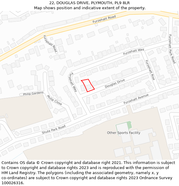 22, DOUGLAS DRIVE, PLYMOUTH, PL9 8LR: Location map and indicative extent of plot