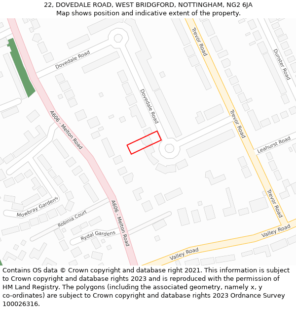 22, DOVEDALE ROAD, WEST BRIDGFORD, NOTTINGHAM, NG2 6JA: Location map and indicative extent of plot
