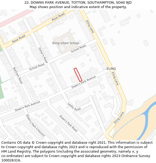 22, DOWNS PARK AVENUE, TOTTON, SOUTHAMPTON, SO40 9JD: Location map and indicative extent of plot