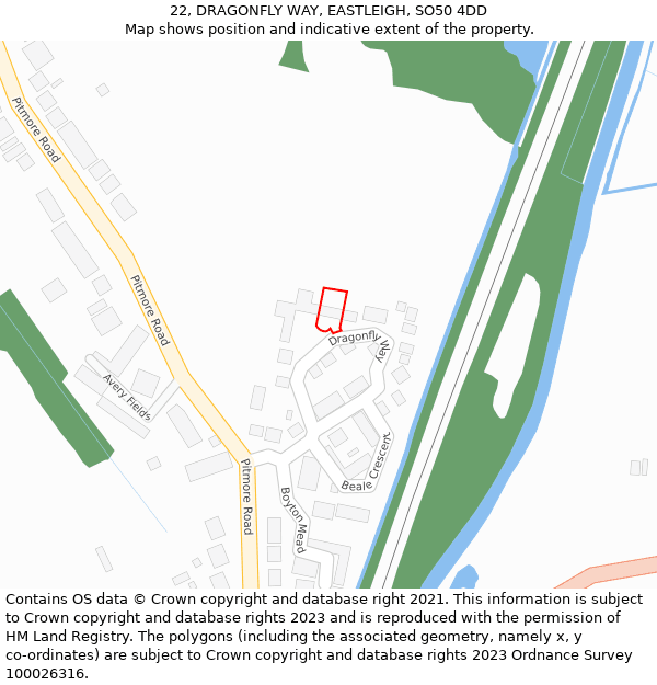 22, DRAGONFLY WAY, EASTLEIGH, SO50 4DD: Location map and indicative extent of plot