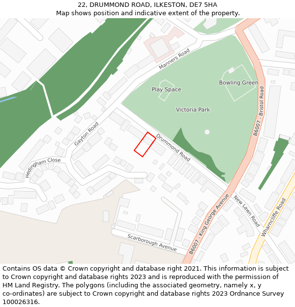 22, DRUMMOND ROAD, ILKESTON, DE7 5HA: Location map and indicative extent of plot