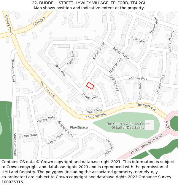 22, DUDDELL STREET, LAWLEY VILLAGE, TELFORD, TF4 2GL: Location map and indicative extent of plot