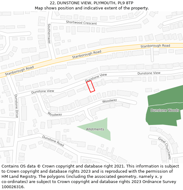 22, DUNSTONE VIEW, PLYMOUTH, PL9 8TP: Location map and indicative extent of plot