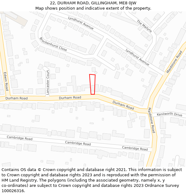 22, DURHAM ROAD, GILLINGHAM, ME8 0JW: Location map and indicative extent of plot