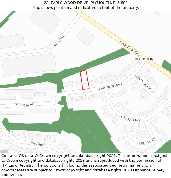 22, EARLS WOOD DRIVE, PLYMOUTH, PL6 8SF: Location map and indicative extent of plot