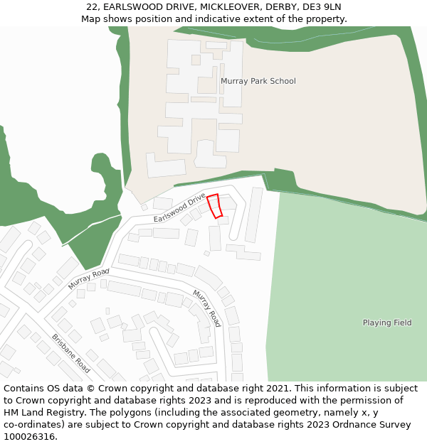 22, EARLSWOOD DRIVE, MICKLEOVER, DERBY, DE3 9LN: Location map and indicative extent of plot