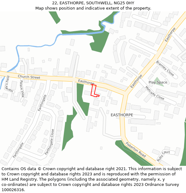 22, EASTHORPE, SOUTHWELL, NG25 0HY: Location map and indicative extent of plot